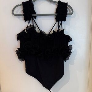 Free People Black Ruffled Bodysuit
